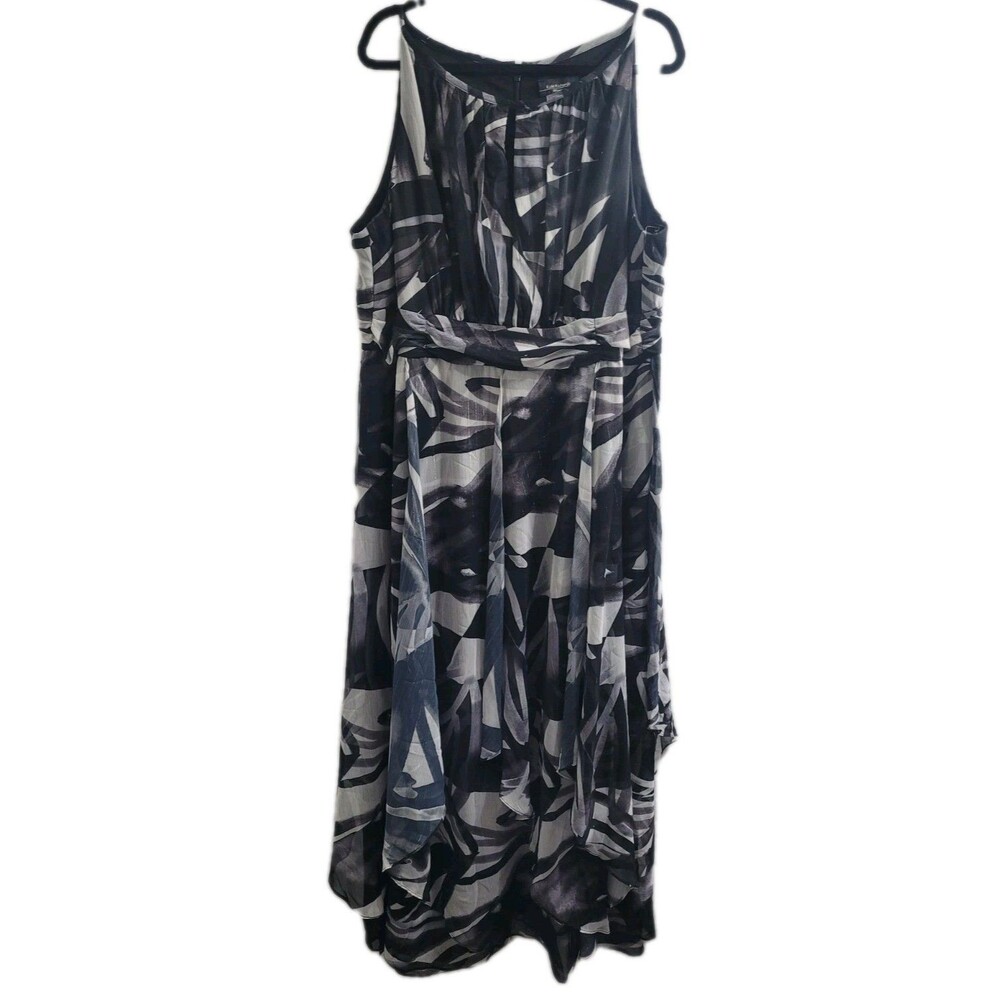R&M Richards 22W Dress Black White Chiffon Midi Overlay Plus Size NWT